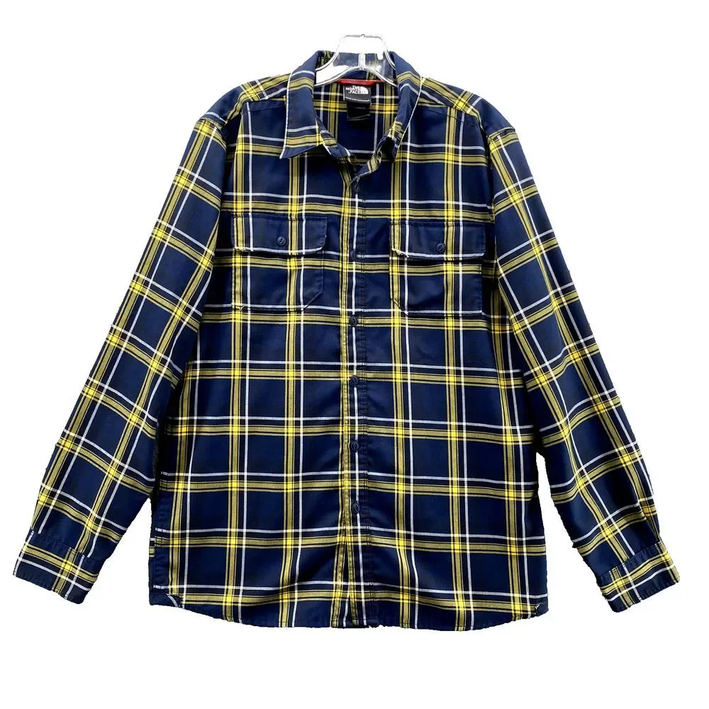 The‎ North Face Shirt Men's Small Navy Yellow Plaid Preppy Outdoor Gorpcore Camp